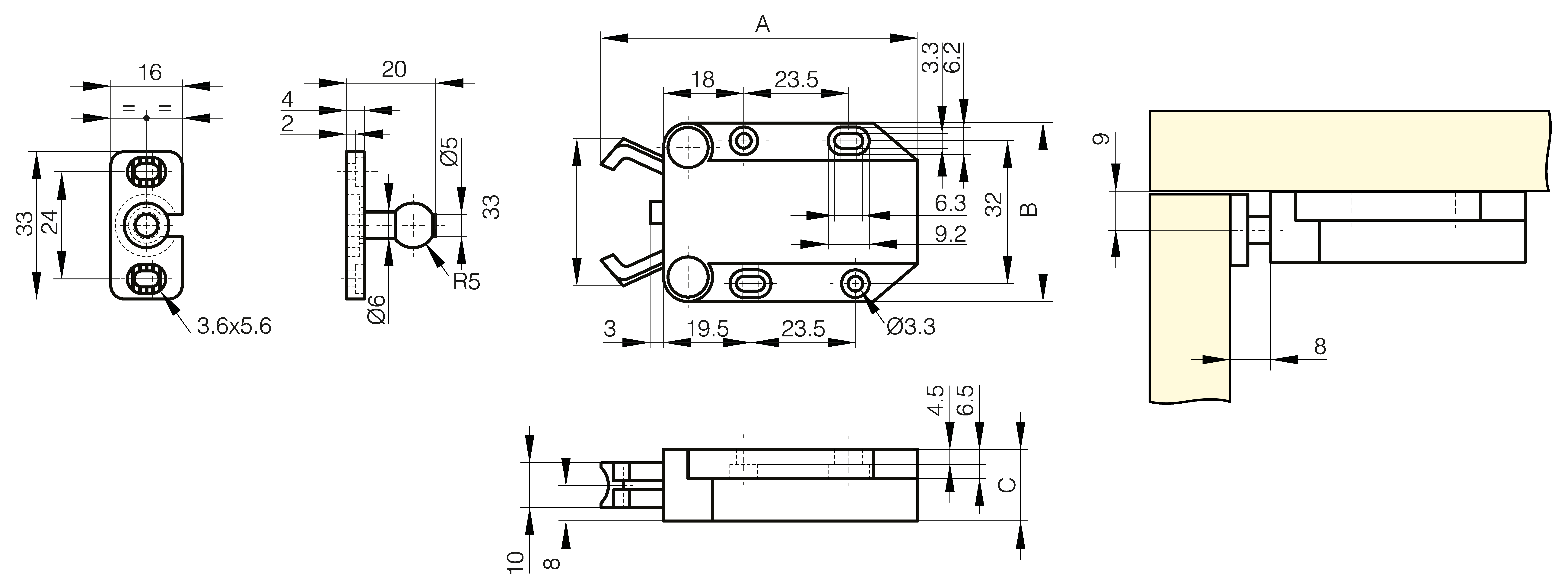 Touch latch - Screw mounting - Strong retaining force