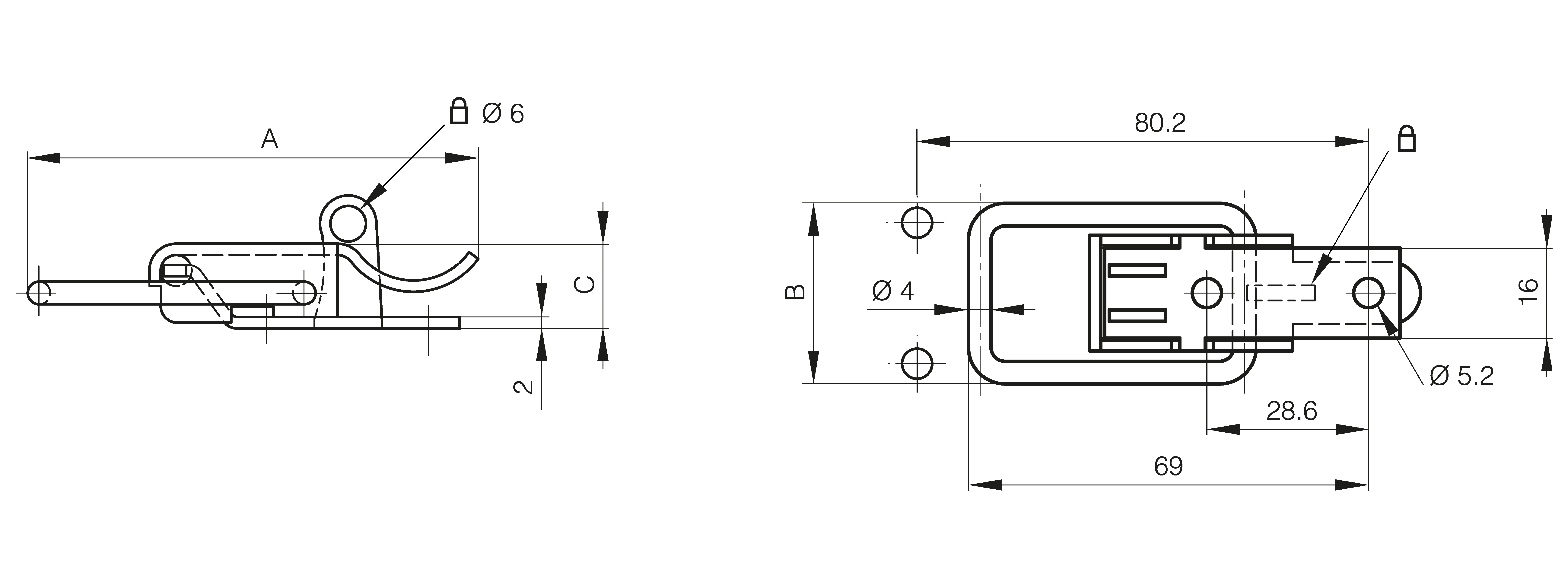 Padlockable toggle latches - 80.2 mm