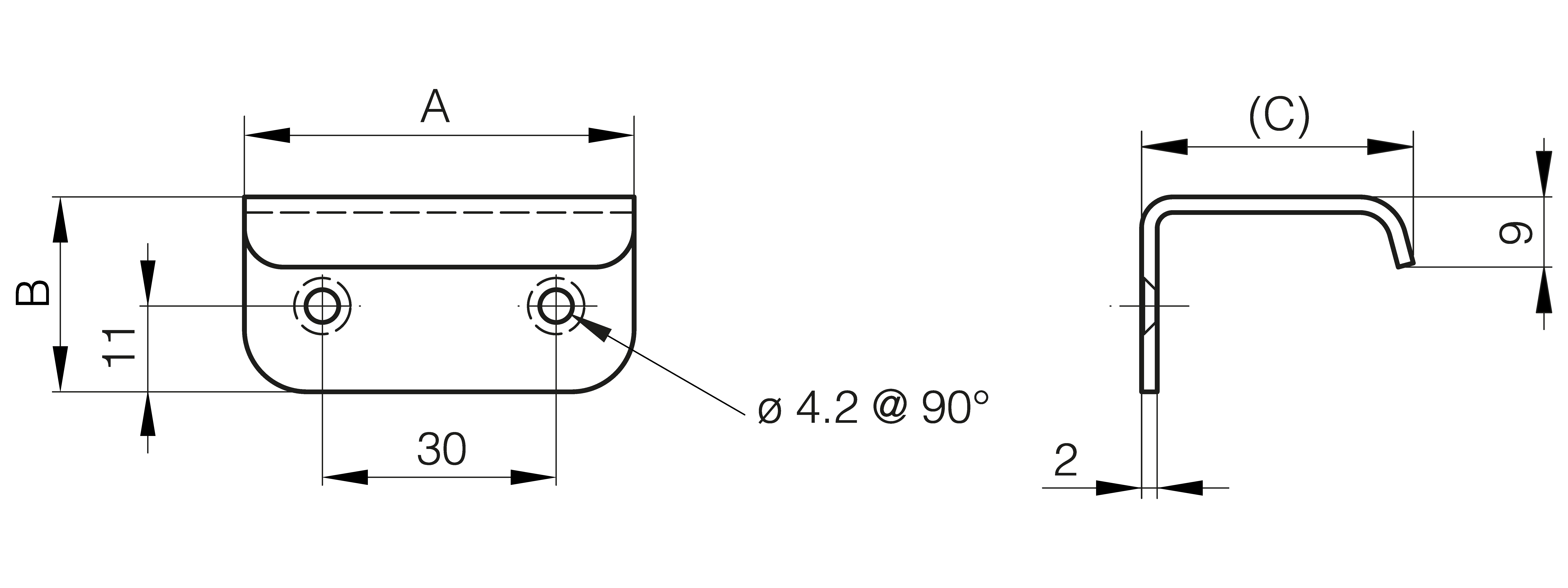 Rear mounted grab handles 50 mm
