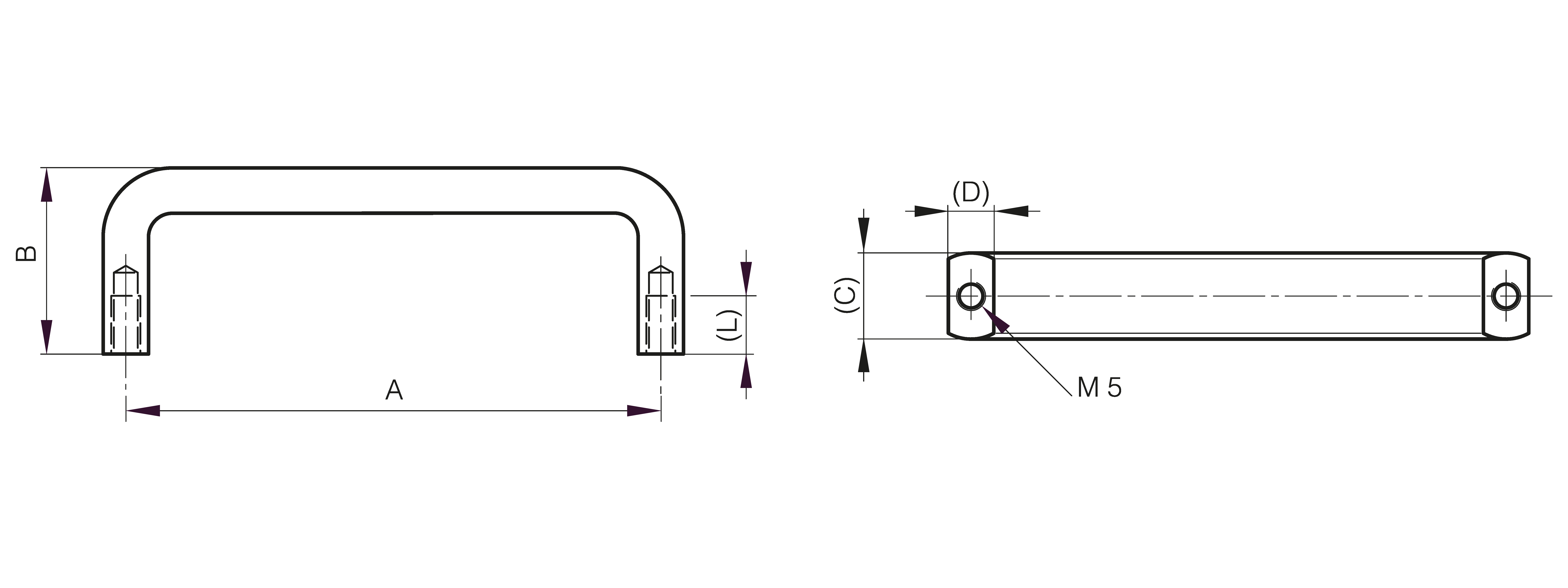 Rear mounted grab handles 92 to 200 mm