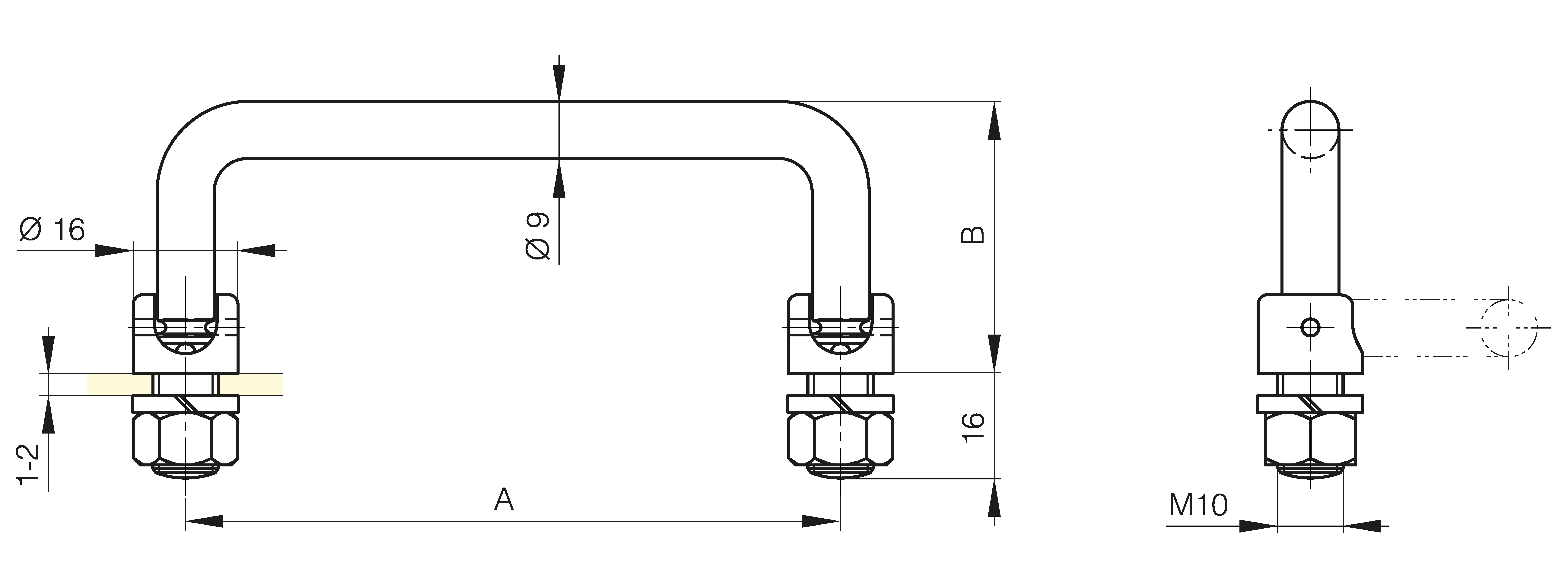 Folding handles with stop in open position