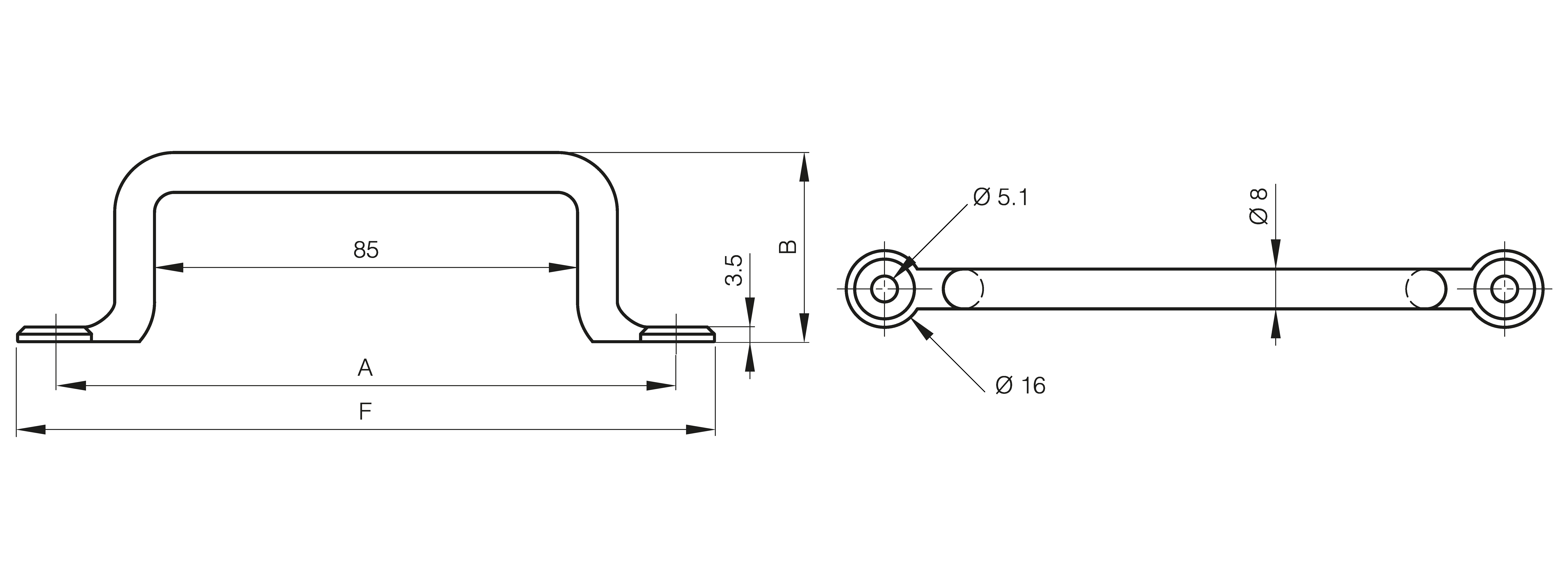 Front mounted grab handle 125 mm