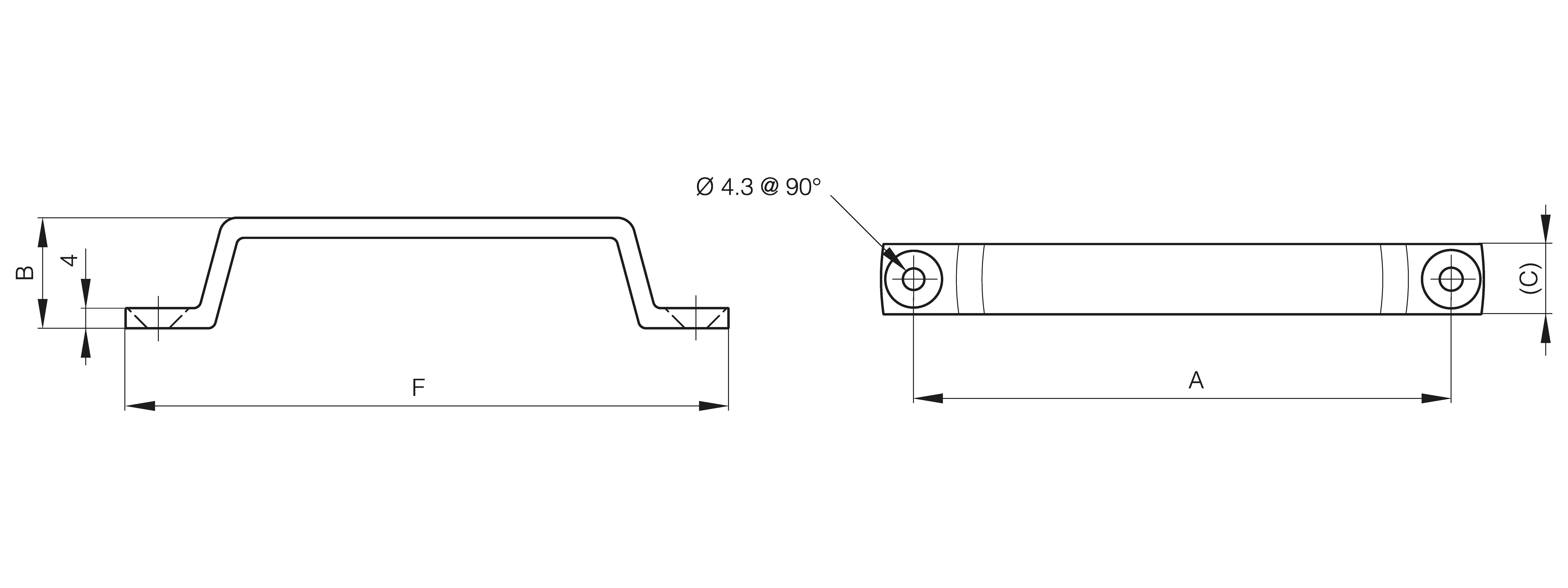 Front mounted grab handle 107 mm - zinc die-cast