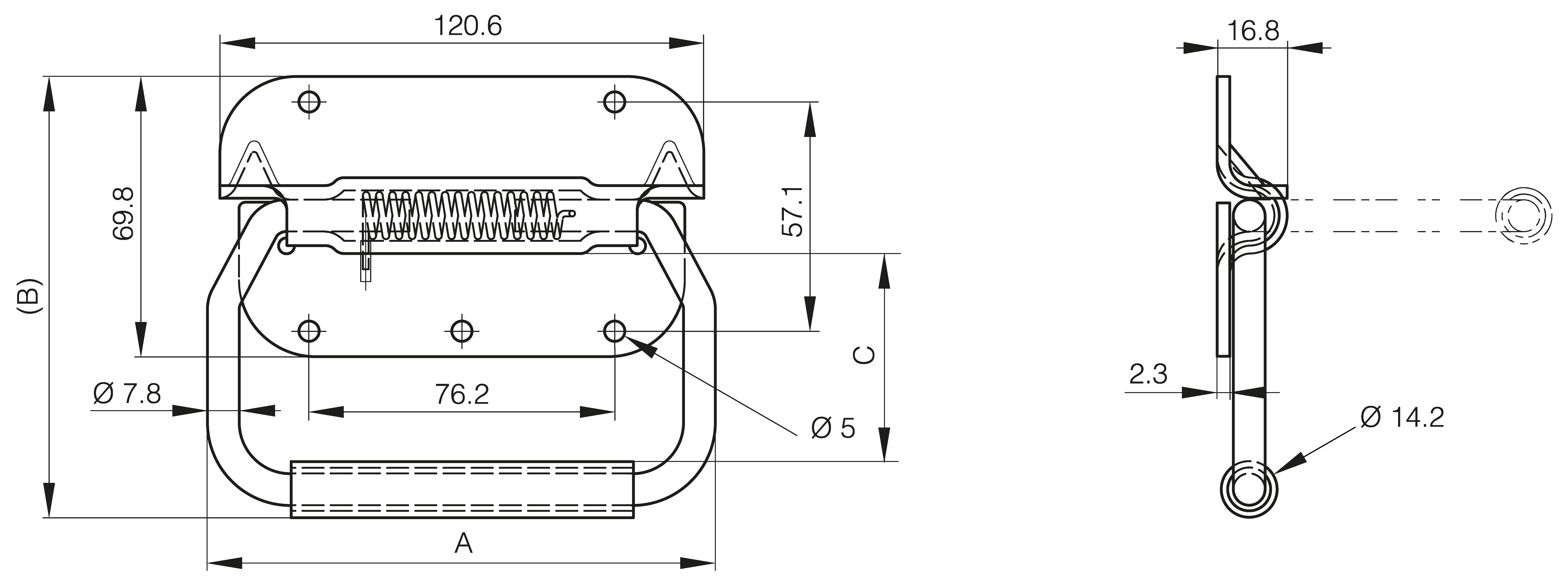 Spring loaded handle 130 mm - load 54 kg