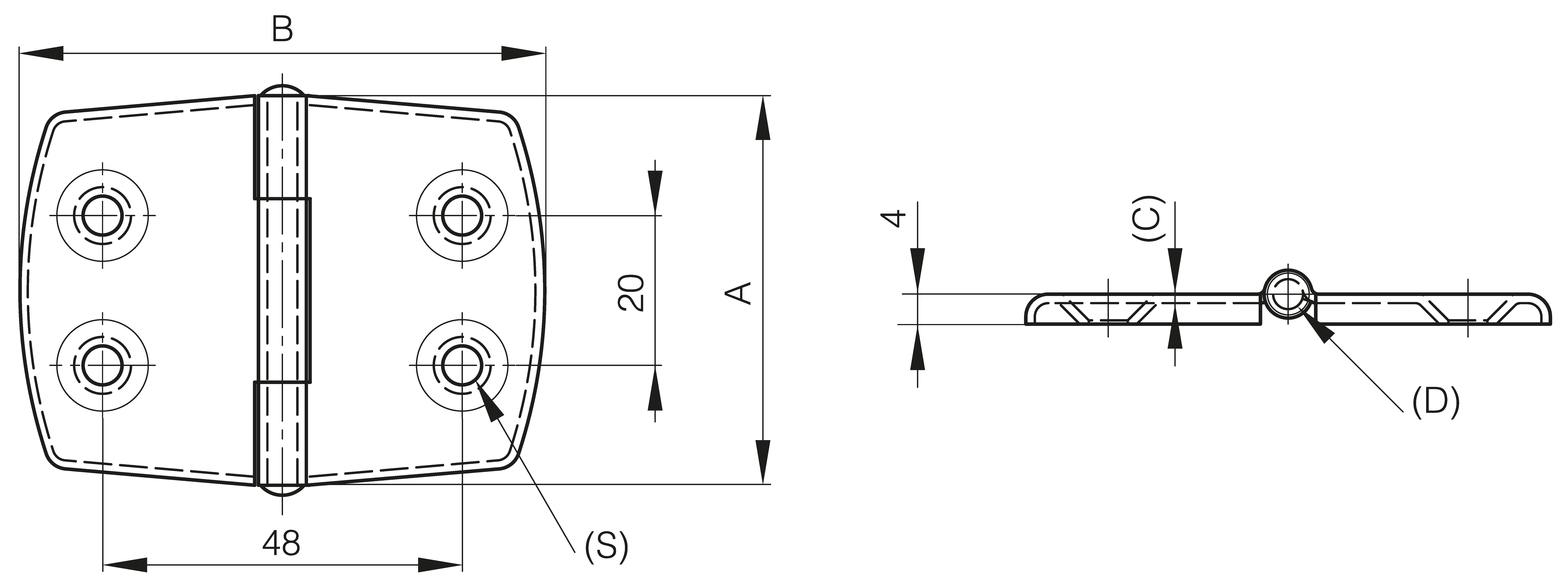 Scharnier 52 x 70 mm