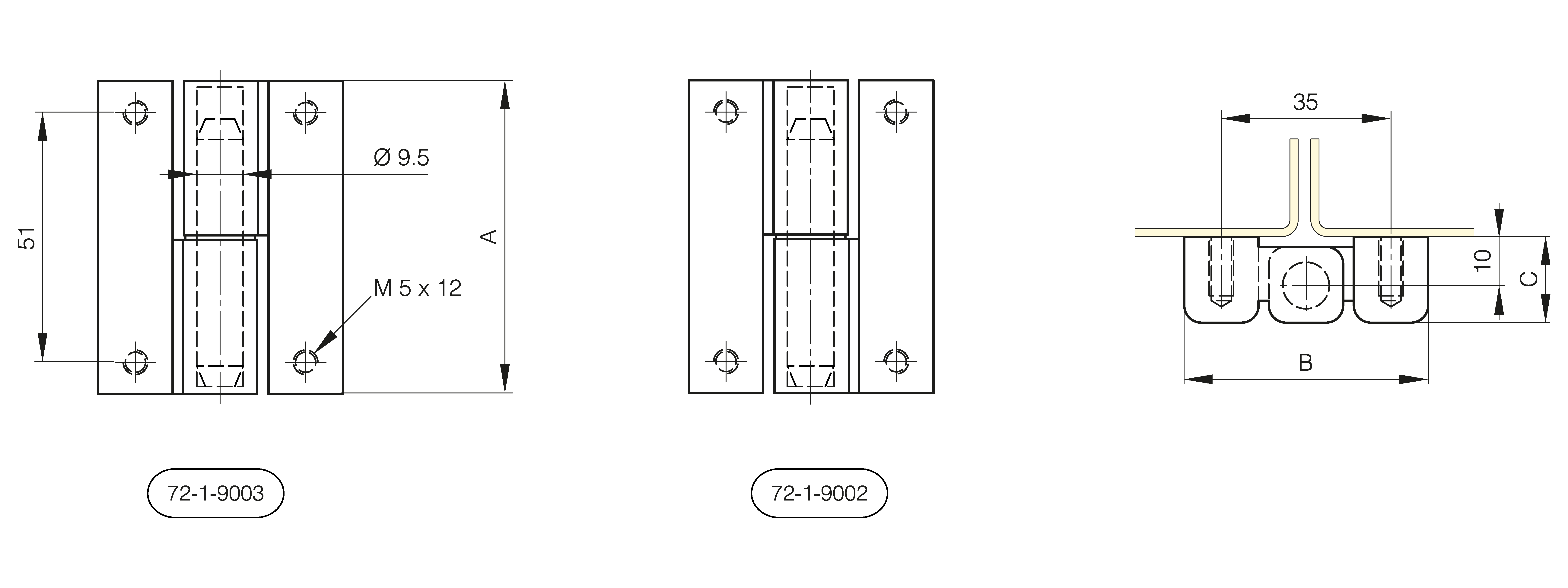 Zinc die-cast lift-off hinges 64 x 50 mm